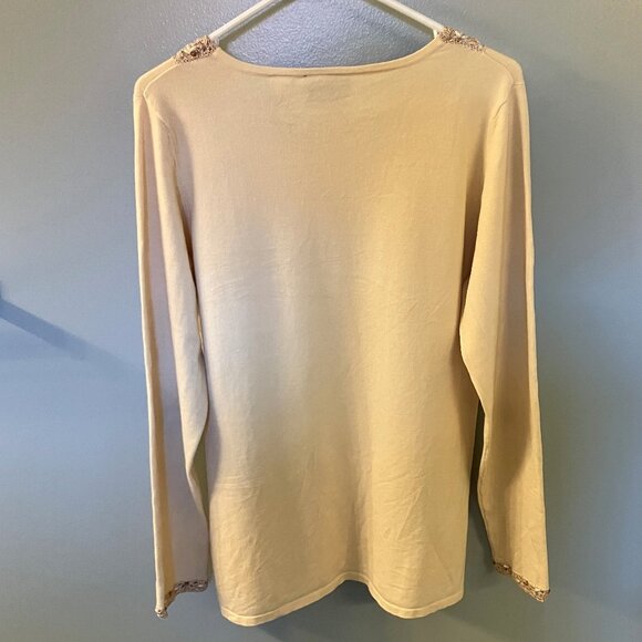 J H Collectibles Embossed Knit Sweater Beads Crochet Cream Large - Picture 8 of 8